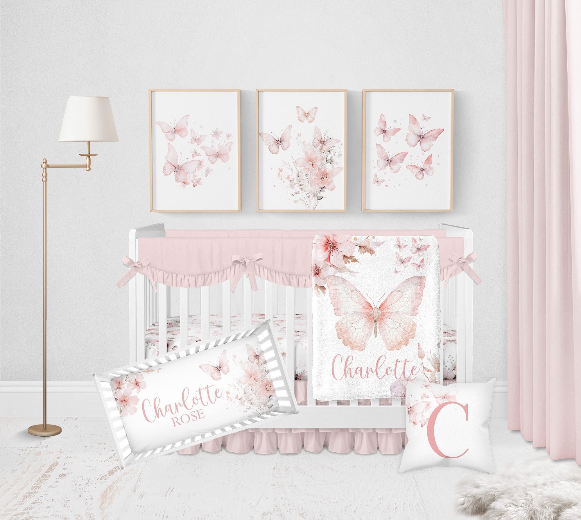 Light coral cherry blossom crib bedding hotsell