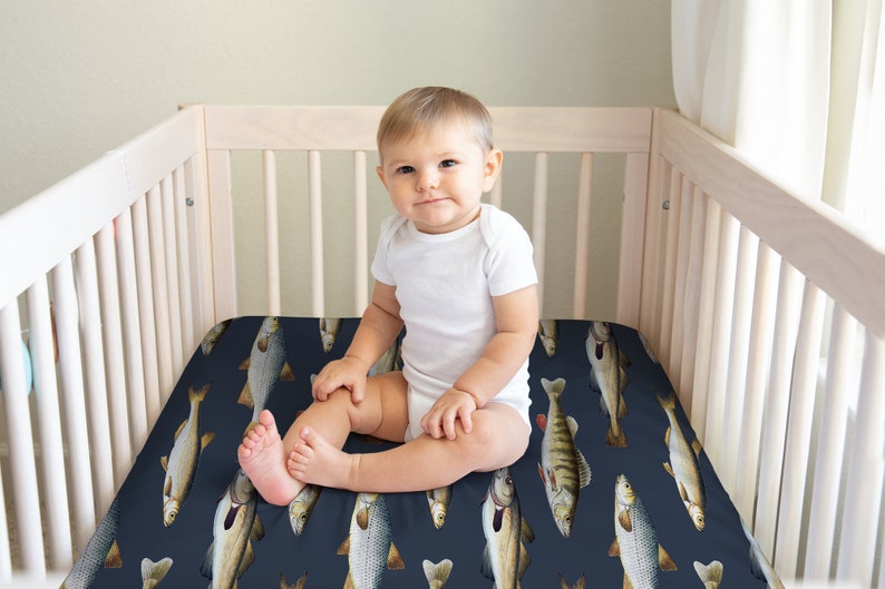 Fishing Crib Bedding Set, Baby Boy Crib Bedding, Fishing Nursery Decor, Custom Baby Bedding Crib Set, Baby Boy Bedding, Woodland Crib Sheets image 3