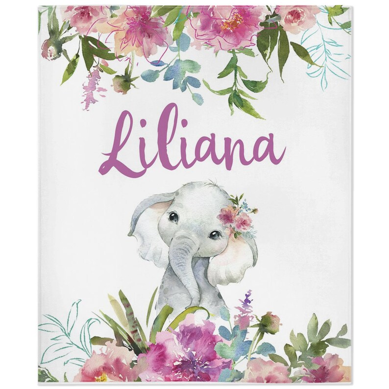 Floral Elephant Baby Blanket Girl Baby Blanket Baby Name Etsy