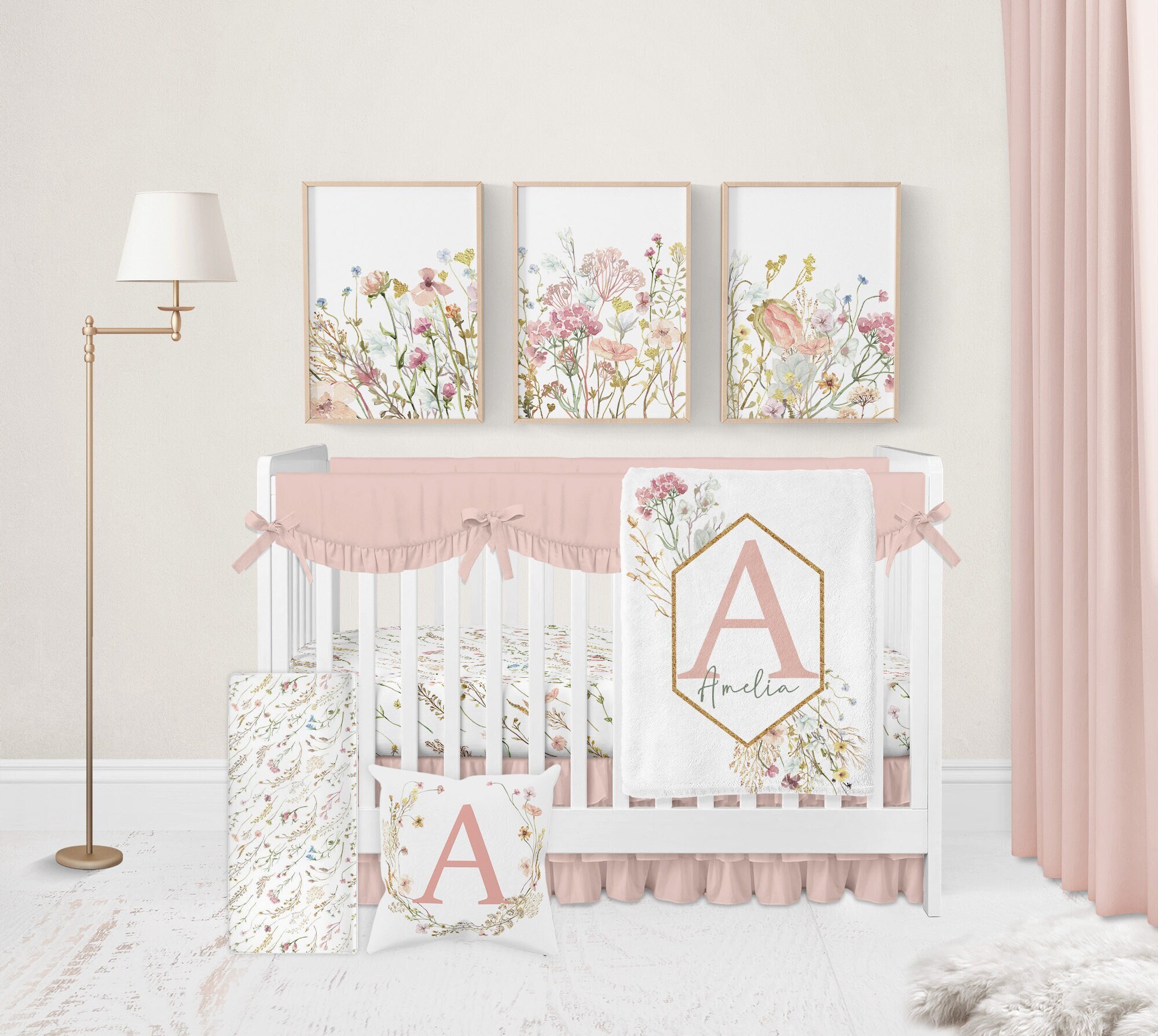 Wildflower Crib Bedding Set Girl Baby Girl Crib Bedding Set Pink Floral Nursery Bedding Boho Crib Bedding Baby Bedding Crib Sets Girl Etsy