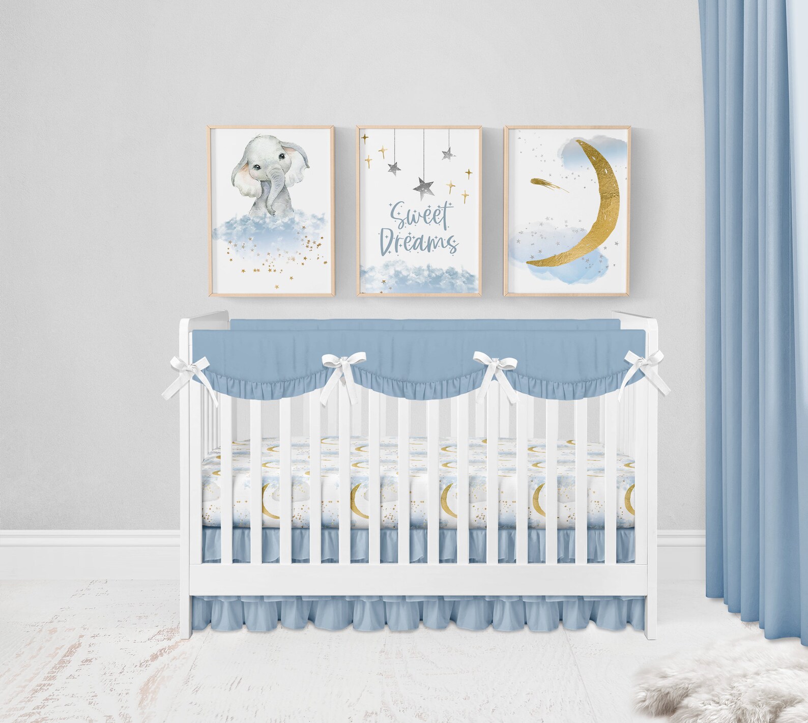 Moon and Stars Nursery Prints, Elephant Nursery Prints, Set of 3, Baby ...