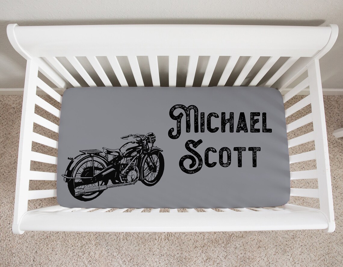 Personalized Motorcycle Crib Sheet Motorcycle Crib Bedding Etsy