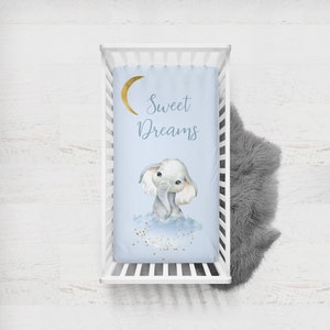 Elephant Bedding Crib Sheet, Crib Sheets Boy, Elephant Baby Bedding, Moon Crib Bedding, Baby Boy Bedding, Sweet Dreams Moon Crib Sheet