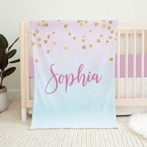 Personalized Blanket For Girls, Baby Girl Blanket, Custom Name Blanket, Christmas Gift For Girls, Baby Girl Gift, Gold, Blue, Purple Blanket
