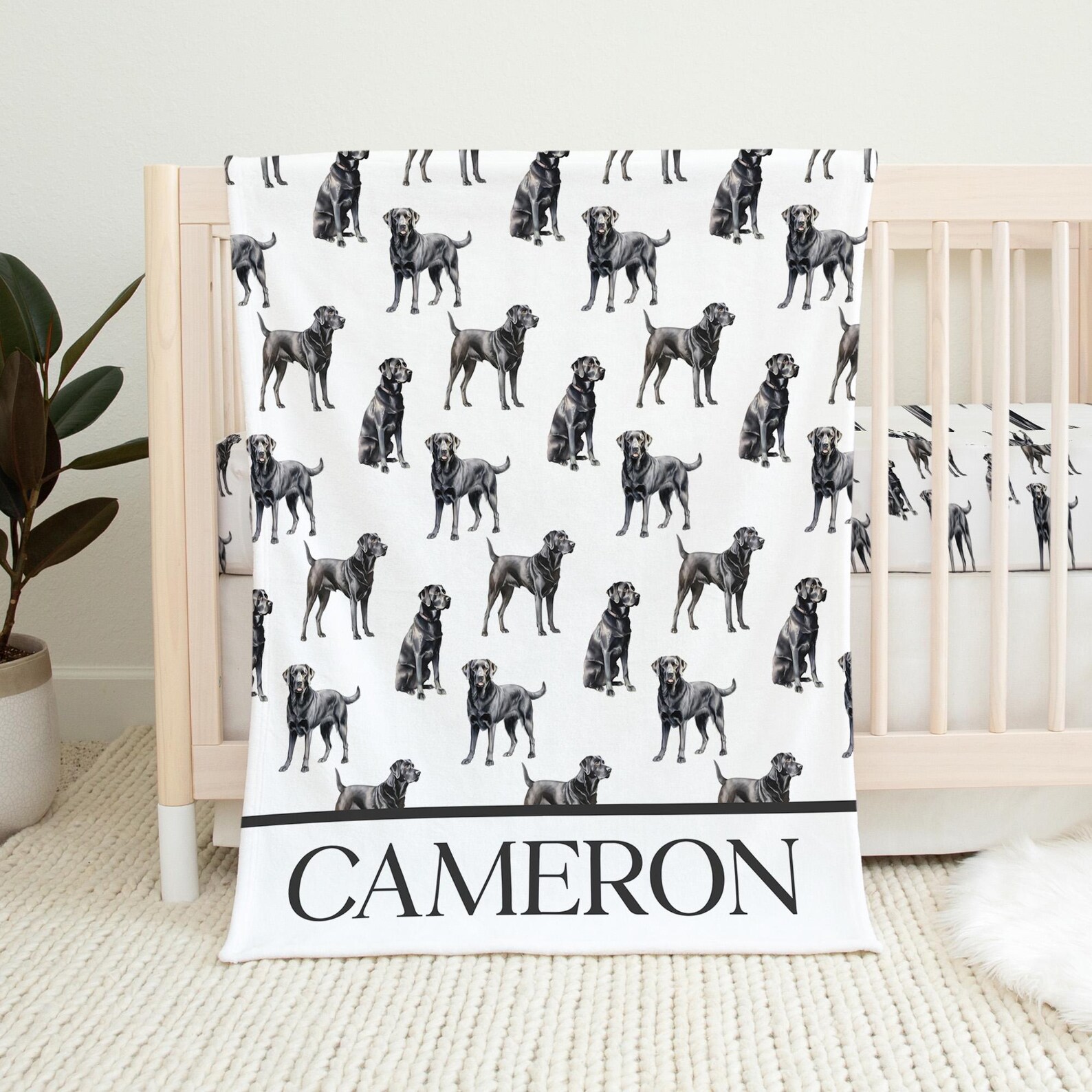 Baby Boy Crib Bedding Set, Black Lab Crib Sheets Boy, Dog Baby Bedding