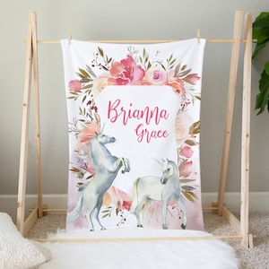 Unicorn Baby Blanket, Personalized Baby Blanket, Baby Girl Blanket, Baby Name Blanket, Unicorn Nursery, Unicorn Crib Bedding, Custom Blanket