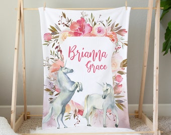 Unicorn Baby Blanket, Personalized Baby Blanket, Baby Girl Blanket, Baby Name Blanket, Unicorn Nursery, Unicorn Crib Bedding, Custom Blanket