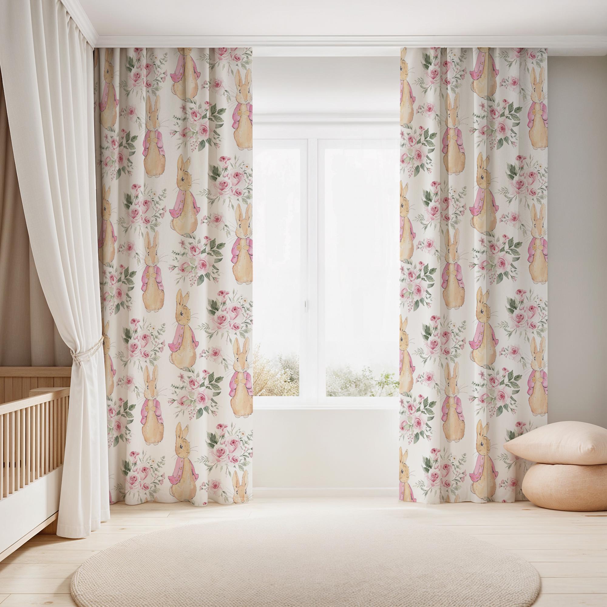 Peter Rabbit Curtains, Pink Nursery Curtains, Baby Girl Room Curtain
