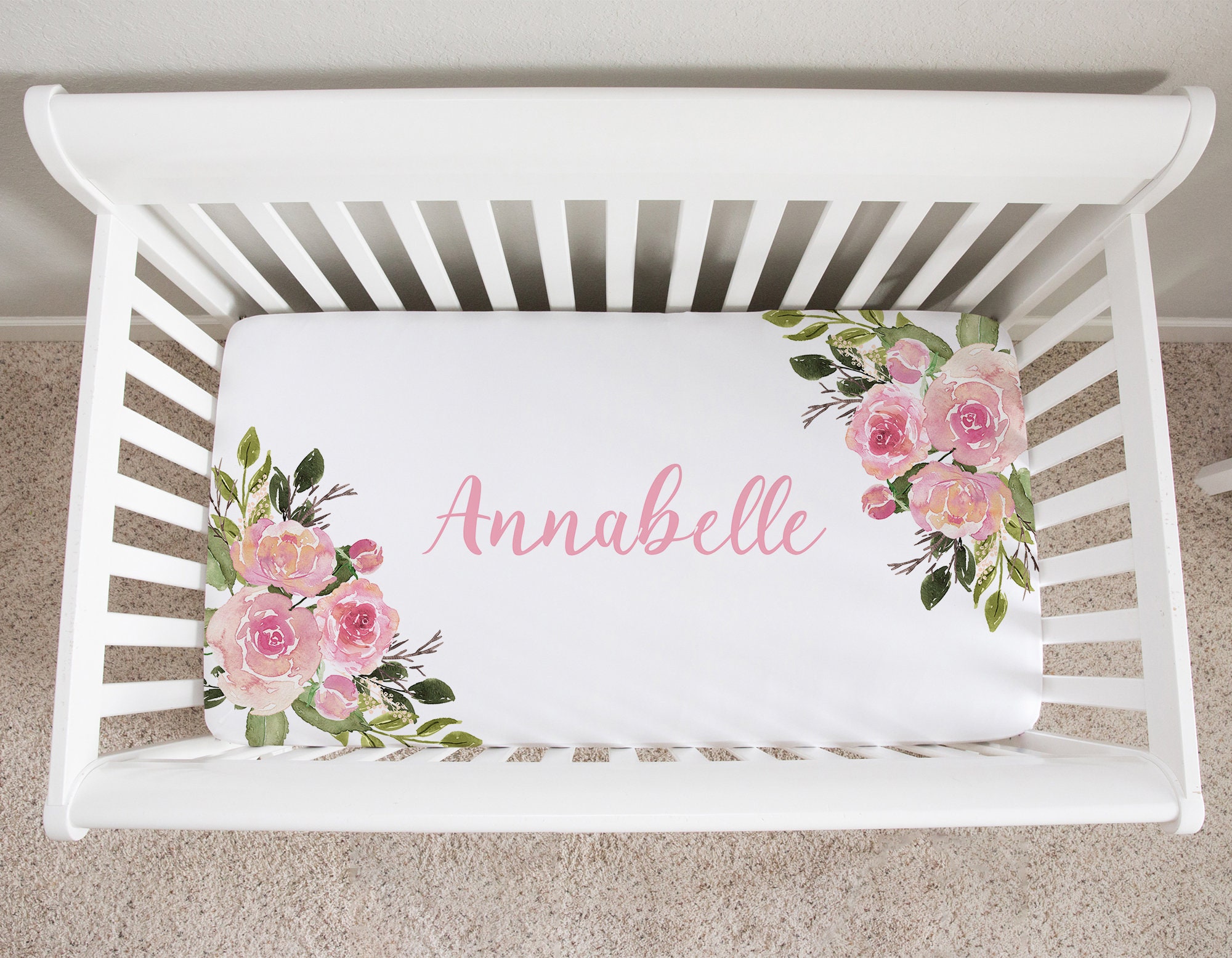 Custom Crib Sheet Personalized Floral Crib Sheet Pink Floral Etsy