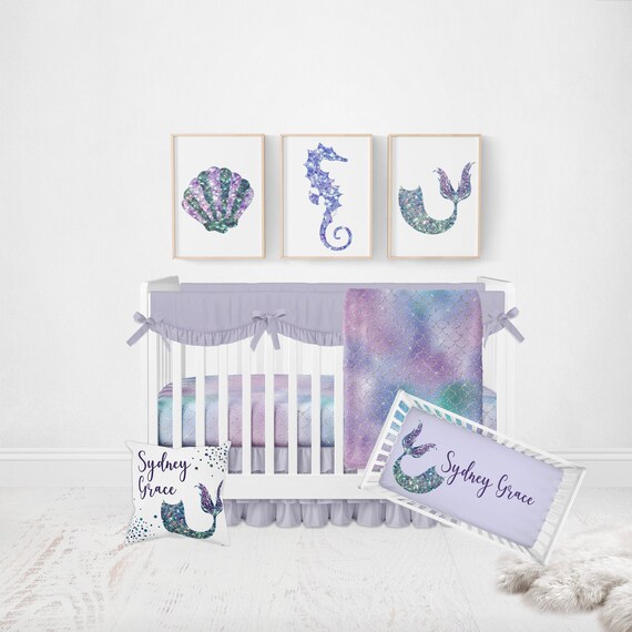 Mermaid Crib Bedding Set Girl Crib Bedding Mermaid Nursery Etsy
