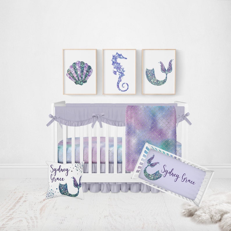 Mermaid Crib Bedding Set Girl Crib Bedding Mermaid Nursery Etsy