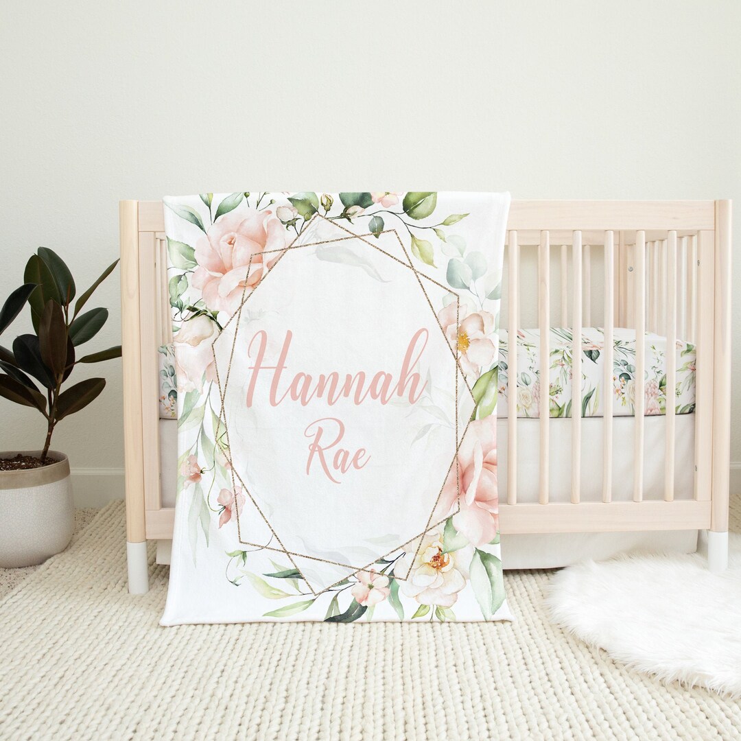 Personalized Floral Blanket, Baby Girl Blanket, Floral Baby Blanket