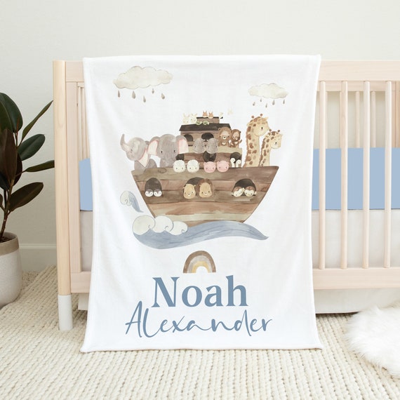 Noah s Ark Baby Blanket Personalized Baby Boy Blanket Baby Name Blanket Noah s Ark Crib Bedding Baby Shower Gift Baby Christmas Gifts Etsy