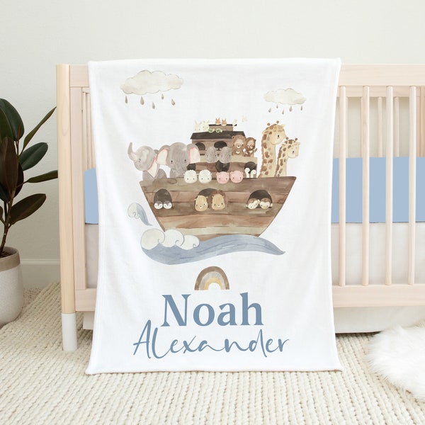 Arche Noah Babydecke, personalisierte Babydecke, Baby Name Decke, Arche Noah Bettwäsche, Baby Shower Geschenk, Baby Weihnachtsgeschenke