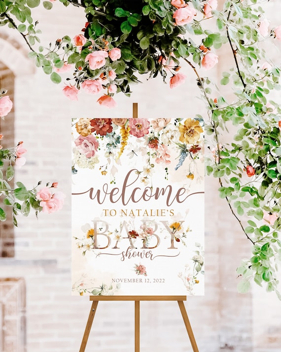 Garden Flowers Baby Shower Welcome Sign, Floral Baby Shower Sign Girl, Girl Baby Shower Poster, Girl Baby Shower Decorations, Welcome Poster