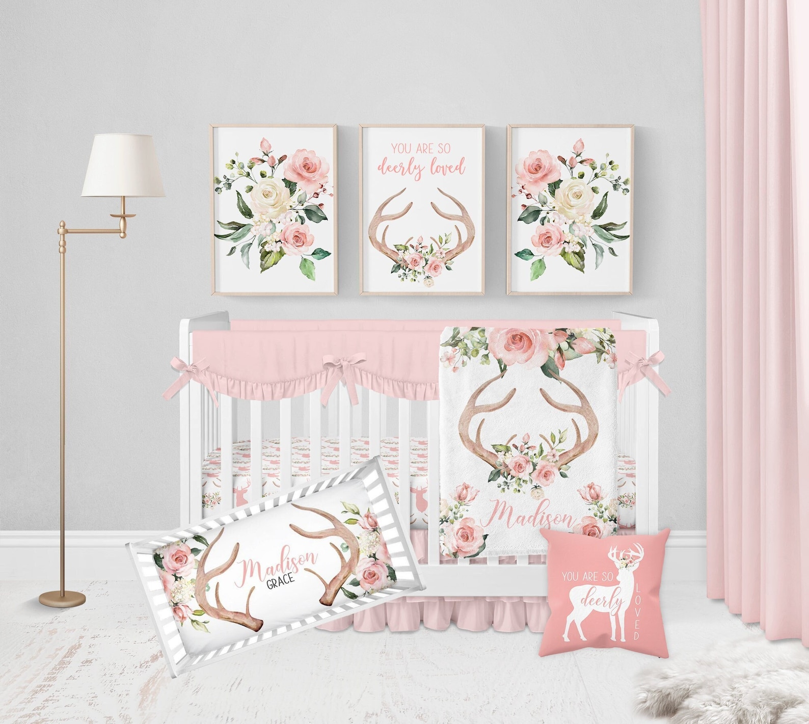 Deer Crib Bedding Set, Baby Girl Crib Bedding Sets With Deer Antlers ...