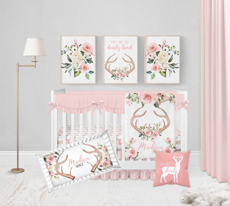 Deer Crib Bedding Set Baby Girl Crib Bedding Sets With Deer Etsy