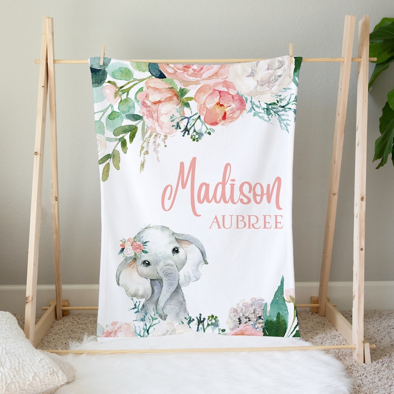 Floral Elephant Baby Blanket Girl Baby Blanket Elephant Etsy