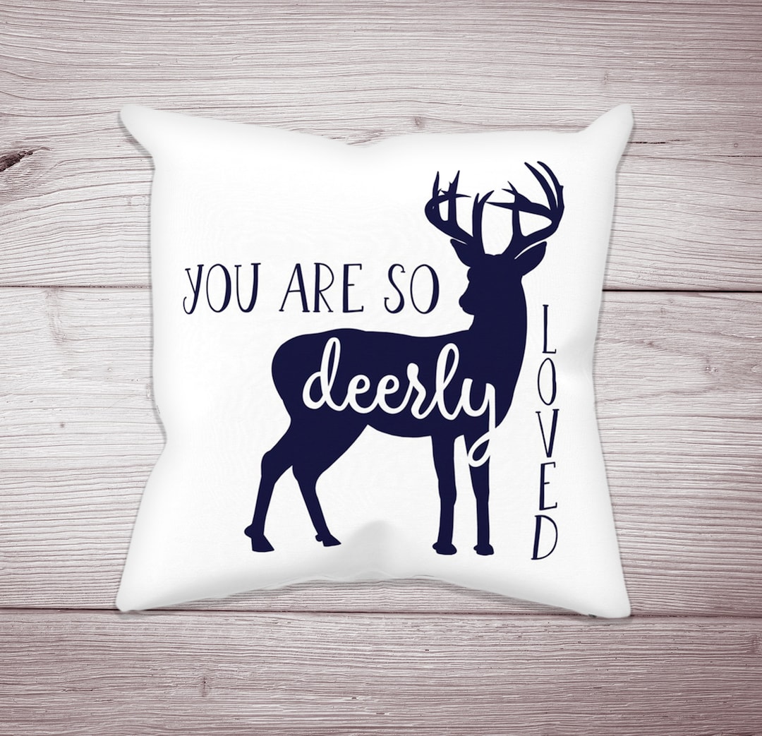 You Are so Deerly Loved Woodland Nursery Pillow, Deer Nursery Pillow, Navy Blue Nursery Pillow