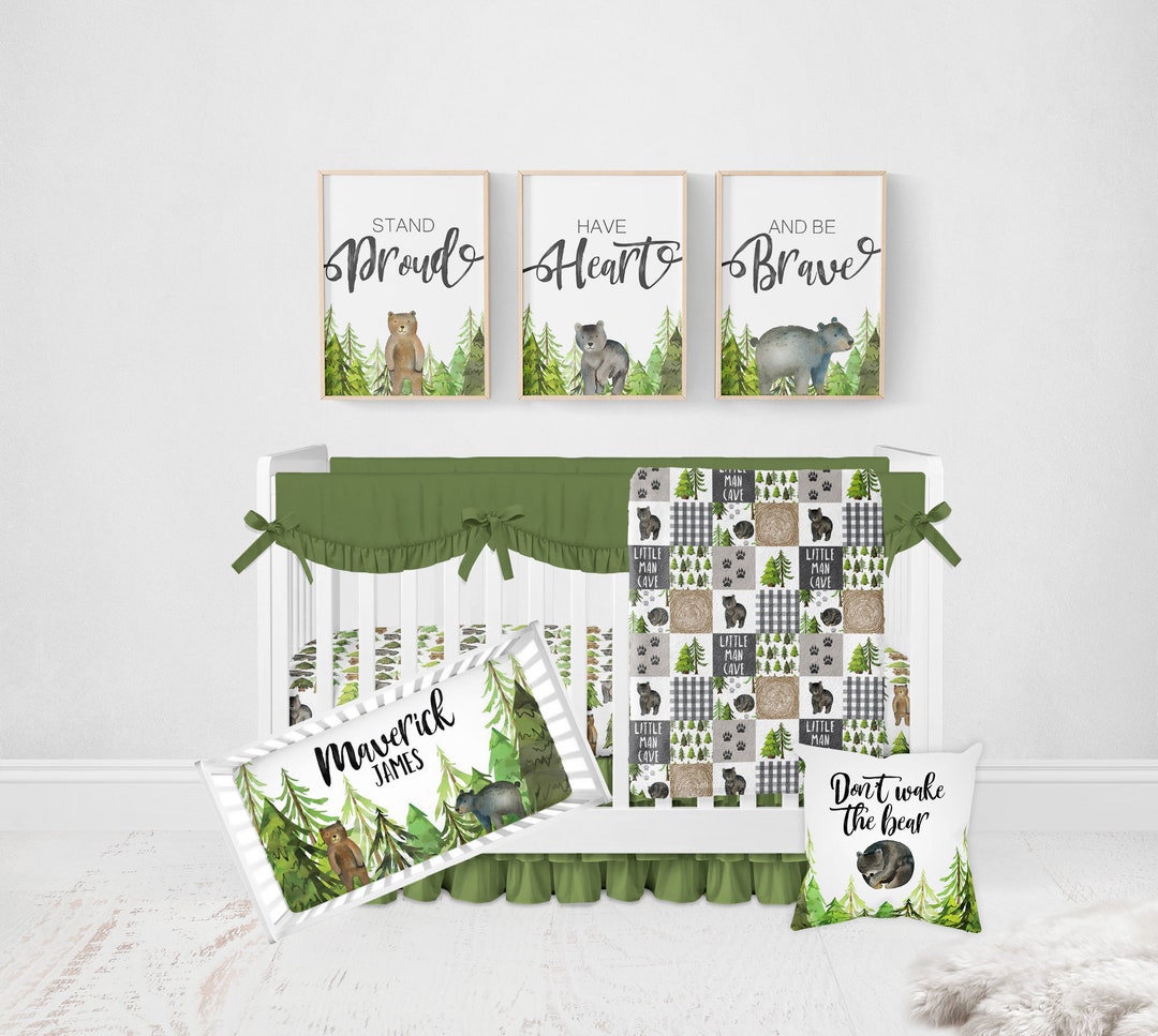 Forest Crib Bedding Set Bear Crib Bedding Baby Boy Crib Etsy