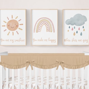 Regenboog kinderkamer kunst aan de muur, You Are My Sunshine, set van 3 prints, regenboog kinderkamer prints, kinderdagverblijf kunst, regenboog kinderdagverblijf decor, wolk, zon