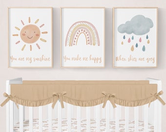 Arte murale per la cameretta dei bambini arcobaleno, You Are My Sunshine, set di 3 stampe, stampe per la cameretta dei bambini arcobaleno, arte per la cameretta dei bambini, decorazioni per la cameretta dei bambini arcobaleno, nuvola, sole