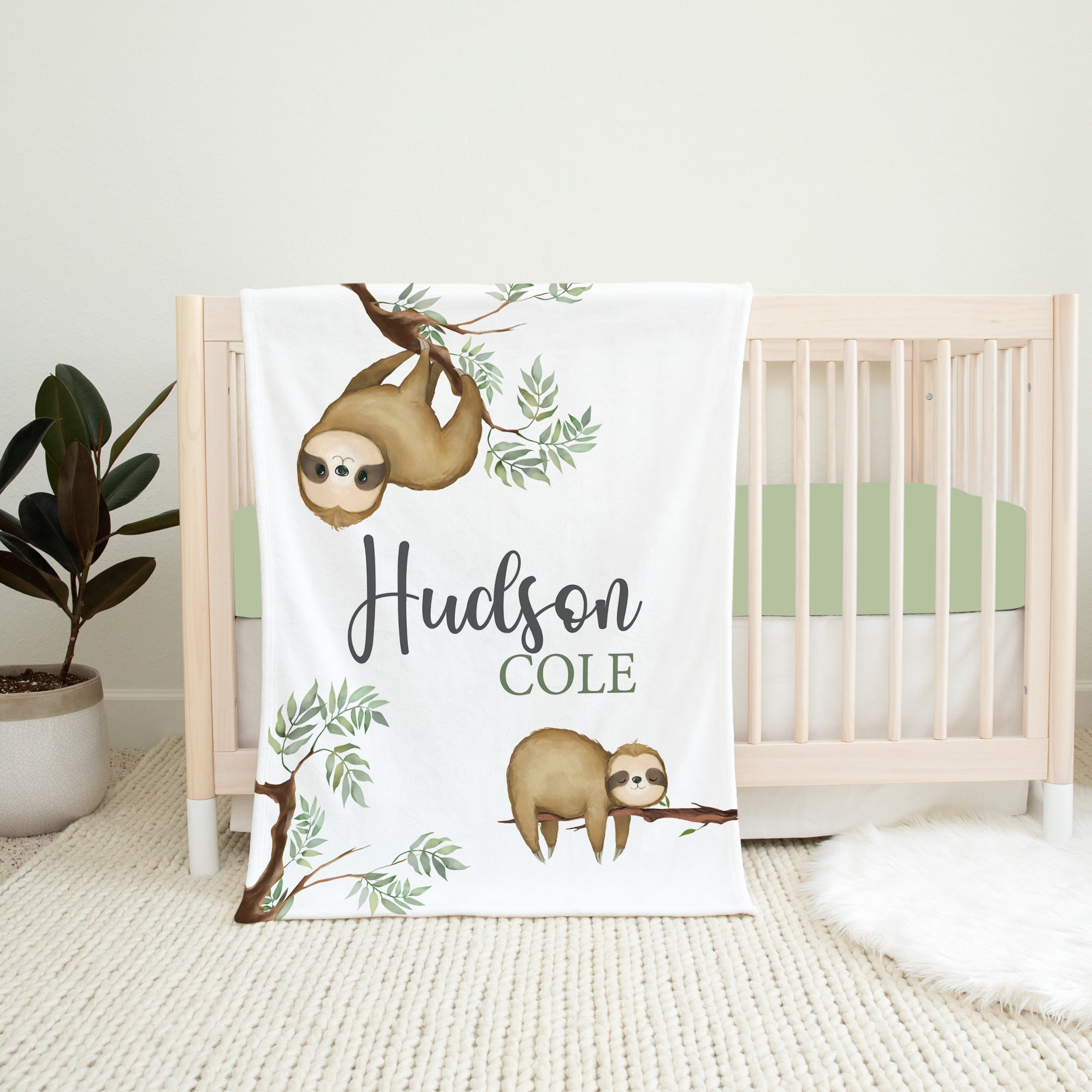Personalized Sloth Baby Blanket – Custom Name, 30x40 Inches, Flannel Fleece | Baby Shower Gift, Nursery Blanket