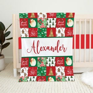 Personalized Christmas Baby Blanket, Christmas Crib Bedding, Baby Name Blanket, Christmas Baby Gifts, Baby Boy Blanket Girl, First Christmas