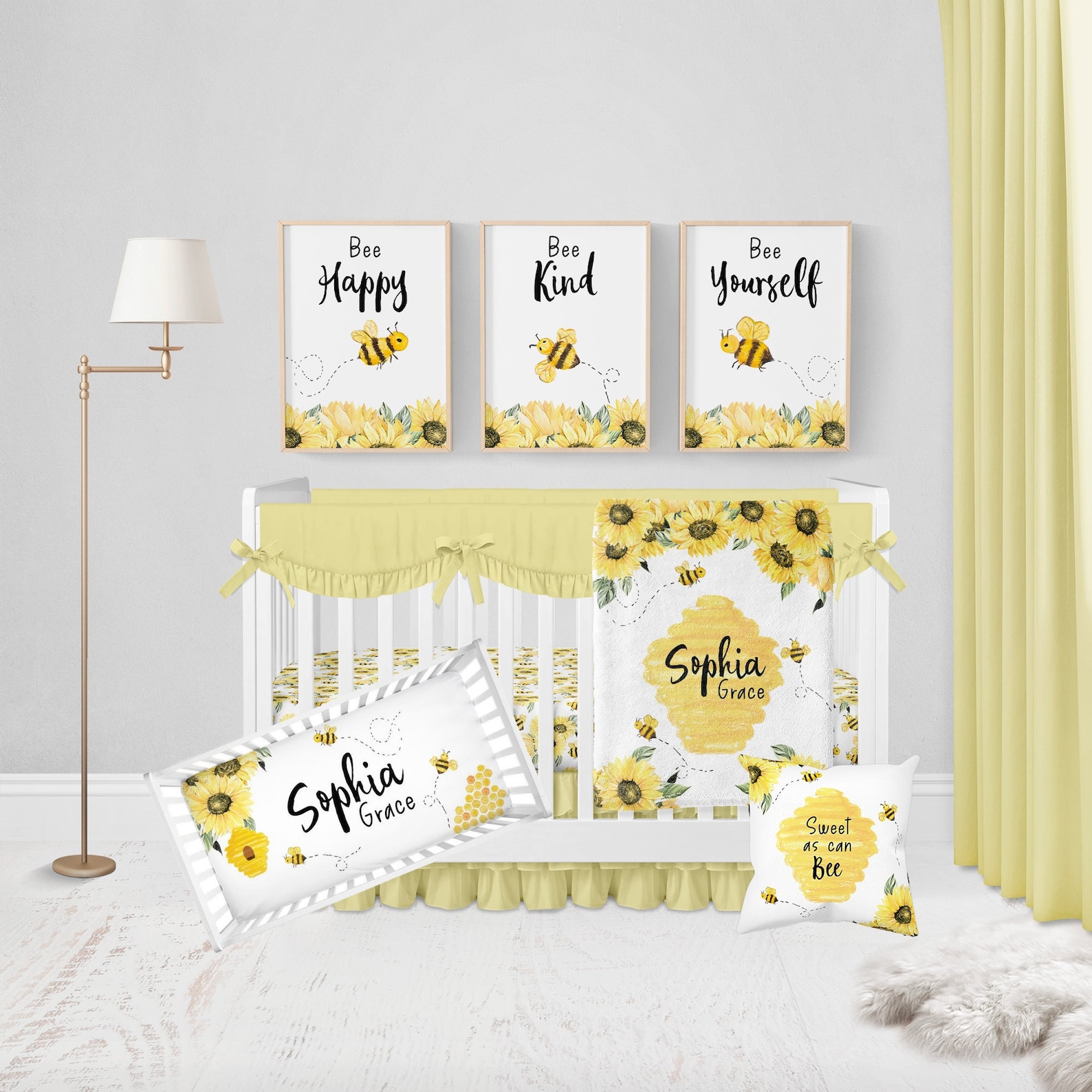Bee Crib Bedding Set Baby Girl Nursery Bedding Sunflower Etsy