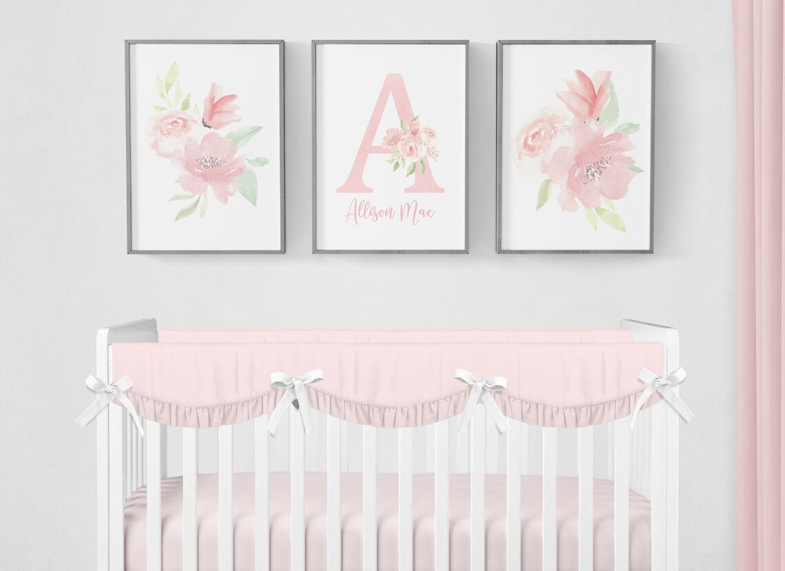 Personalized Floral Initial Print, Nursery Art Prints Girl, Watercolor ...
