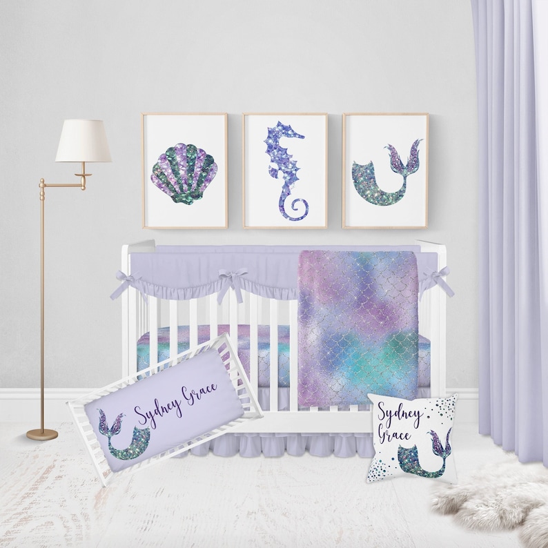 Mermaid Crib Bedding Set Girl Crib Bedding Mermaid Nursery Etsy