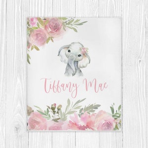 Baby Girl Blanket Elephant, Floral Elephant Baby Blanket, Personalized Baby Blanket Elephant, Baby Name Blanket, Elephant Nursery