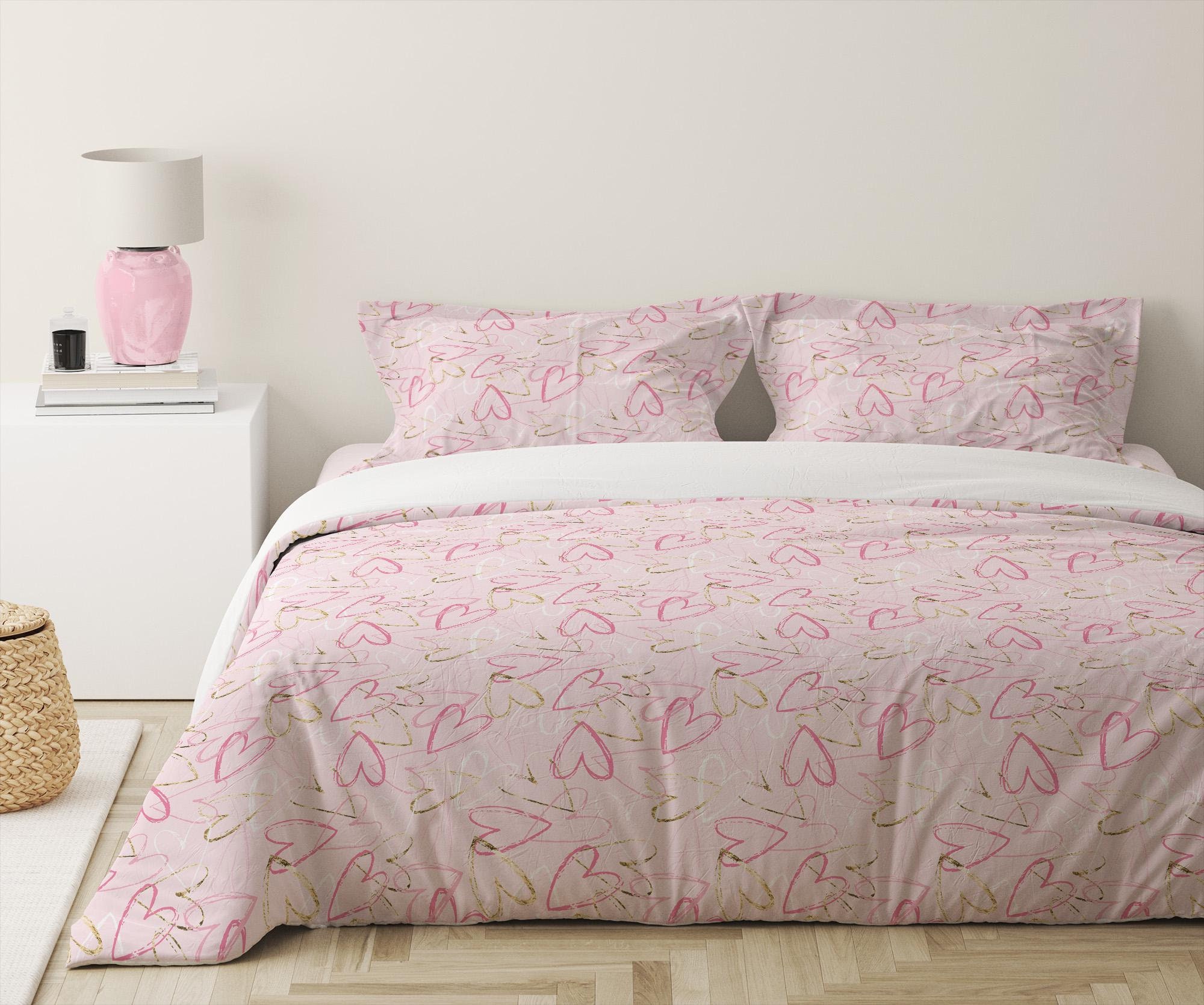 Set di biancheria da letto a forma di cuore, biancheria da letto rosa, biancheria da letto per dormitorio, set copripiumino a forma di cuore, trapunta a forma di cuore per letto matrimoniale