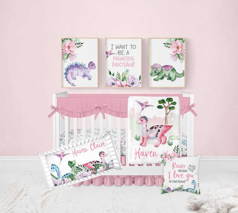 Baby Girl Dinosaur Nursery Prints Dinosaur Nursery Decor Set Etsy