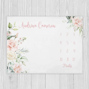 Girl Milestone Blanket, Pink Floral Milestone Blanket, Baby Shower Gift, Baby Month Blanket, Personalized Baby Blanket, Floral Baby Blanket