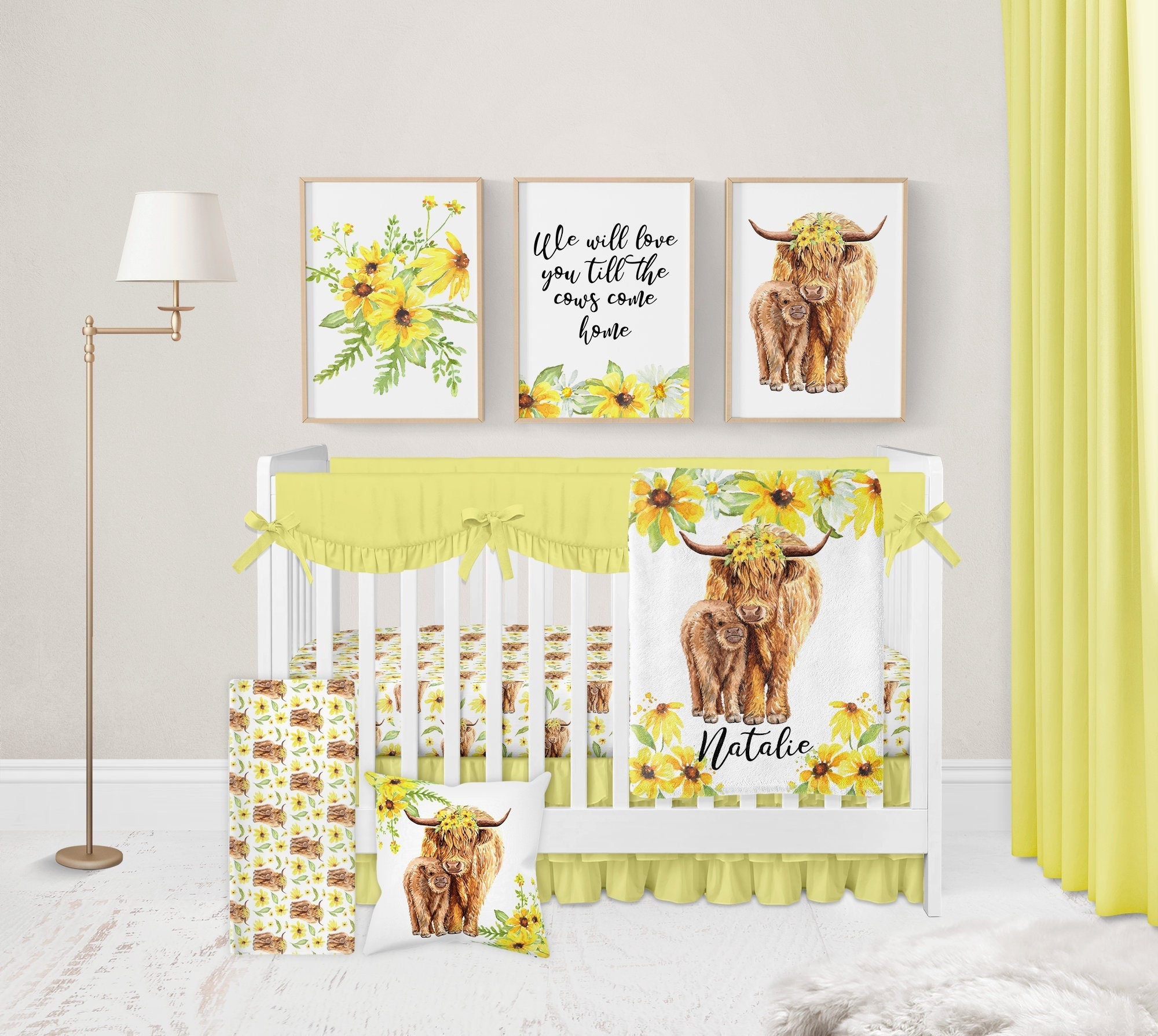 HawSkgFub Highland Cow Boho Floral Changing Pad Cover For Baby Girls, Western Farm Animal Retro Flower Diaper Change Table Covers, Soft Stretchy Safe