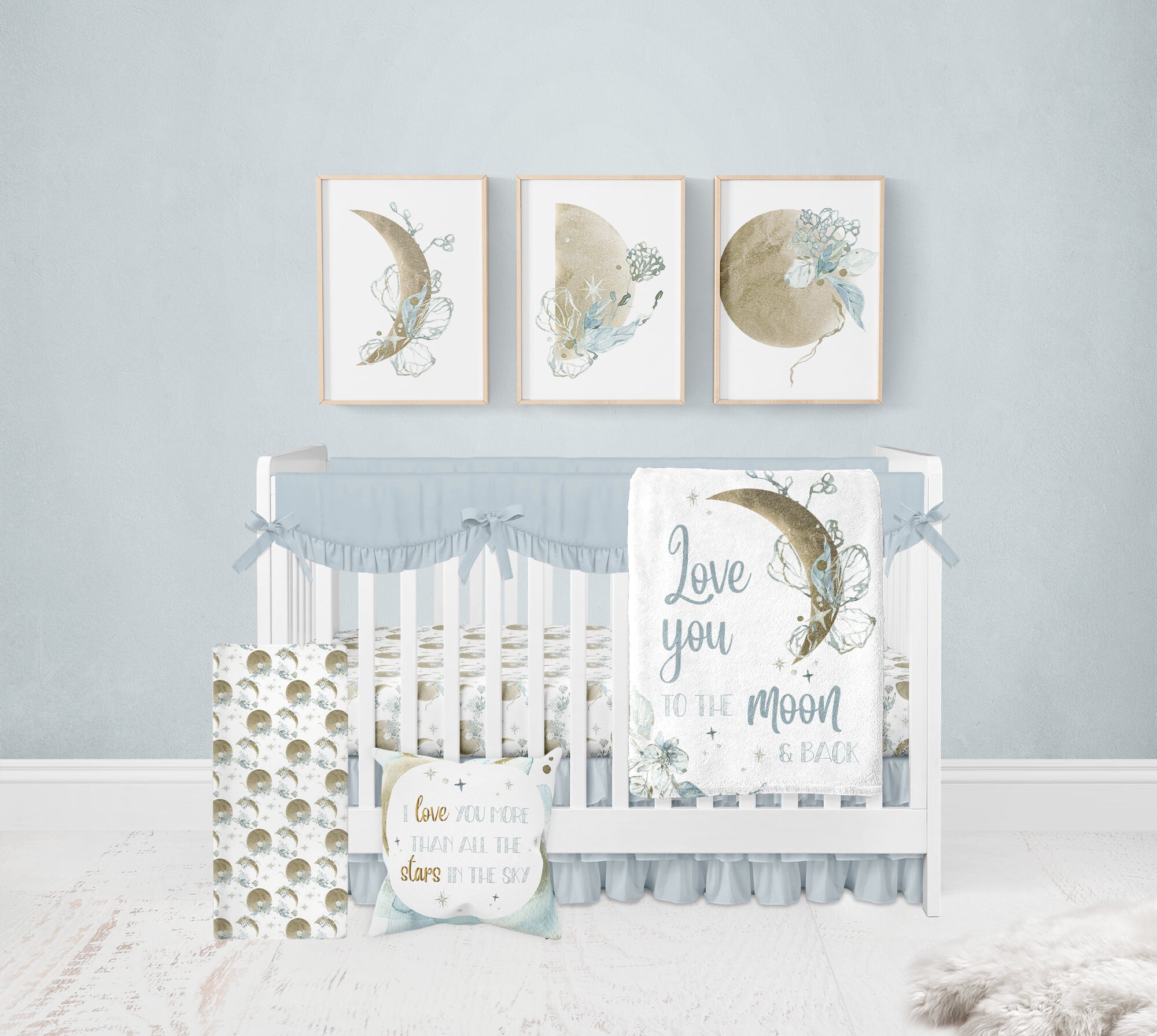 Moon Wall Art, Moon Wall Decor, Floral Moon Nursery Prints, Set of 3 ...