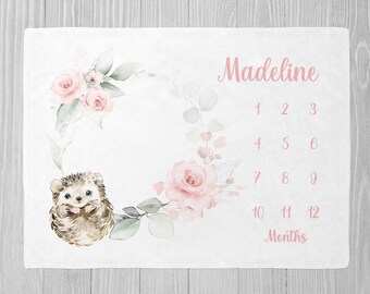 Hedgehog Theme Baby Milestone Blanket - 60x40 Inch Newborn Photography Backdrop & Keepsake