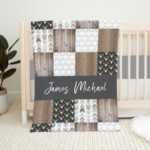 Personalized Woodland Baby Blanket, Baby Boy Blanket, Woodland Crib Bedding, Baby Shower Gift, Deer Baby Blanket Neutral, Boy Crib Bedding