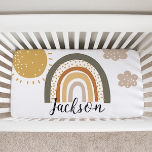 Sábana de cuna arcoíris personalizada, sábanas de cuna para niño, ropa de cama para cuna arcoíris, guardería arcoíris, ropa de cama para cuna arcoíris boho, guardería arcoíris boho