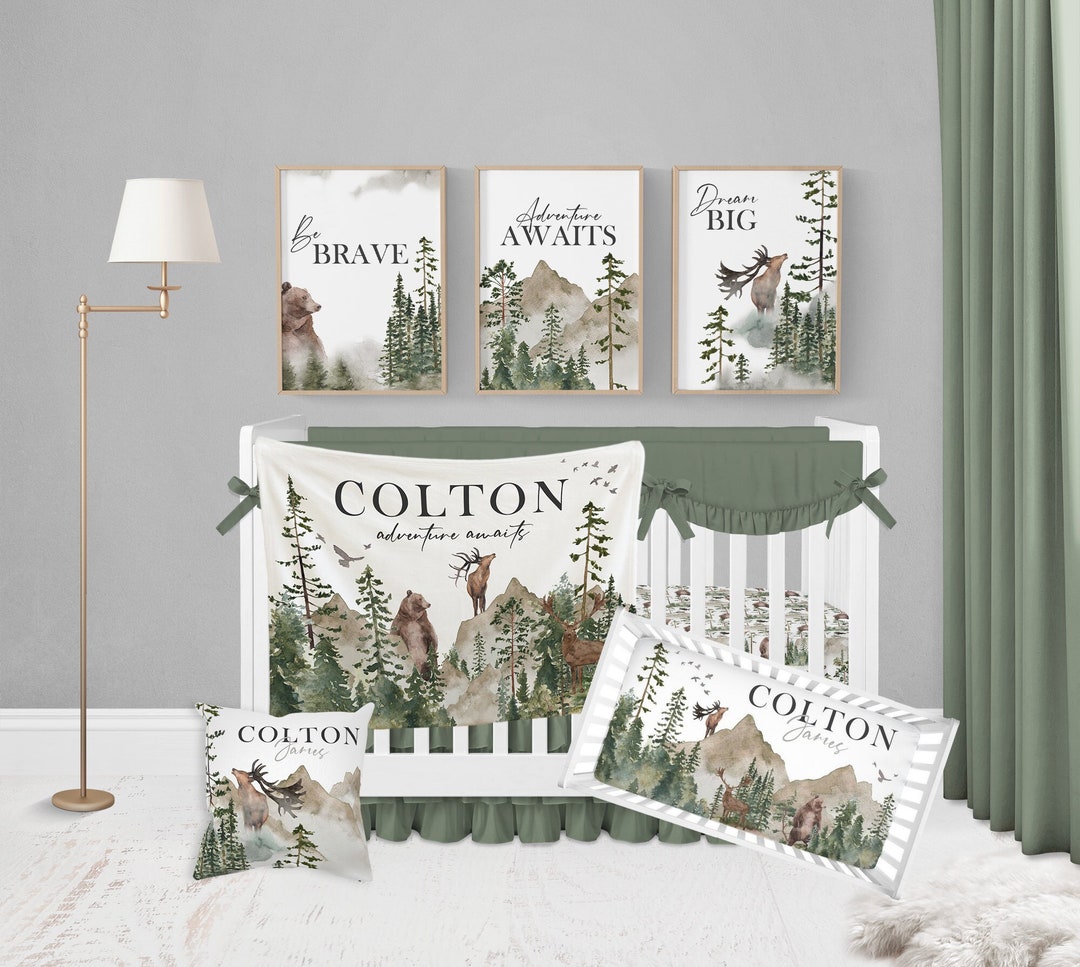 Woodland Crib Bedding Set, Boy Crib Bedding, Woodland Nursery Bedding