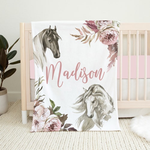 Personalized Horse Baby Blanket Baby Girl Blanket Horse Crib Etsy