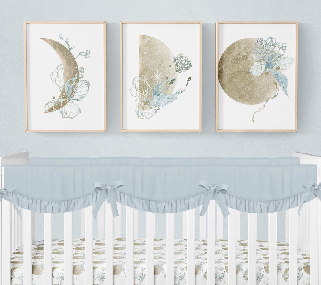 Moon Wall Art, Moon Wall Decor, Floral Moon Nursery Prints, Set of 3 ...
