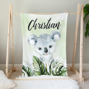 Personalized Koala Baby Blanket, Baby Boy Blanket, Koala Crib Bedding, Baby Name Blanket, Baby Shower Gift, Koala Baby Boy Blanket,