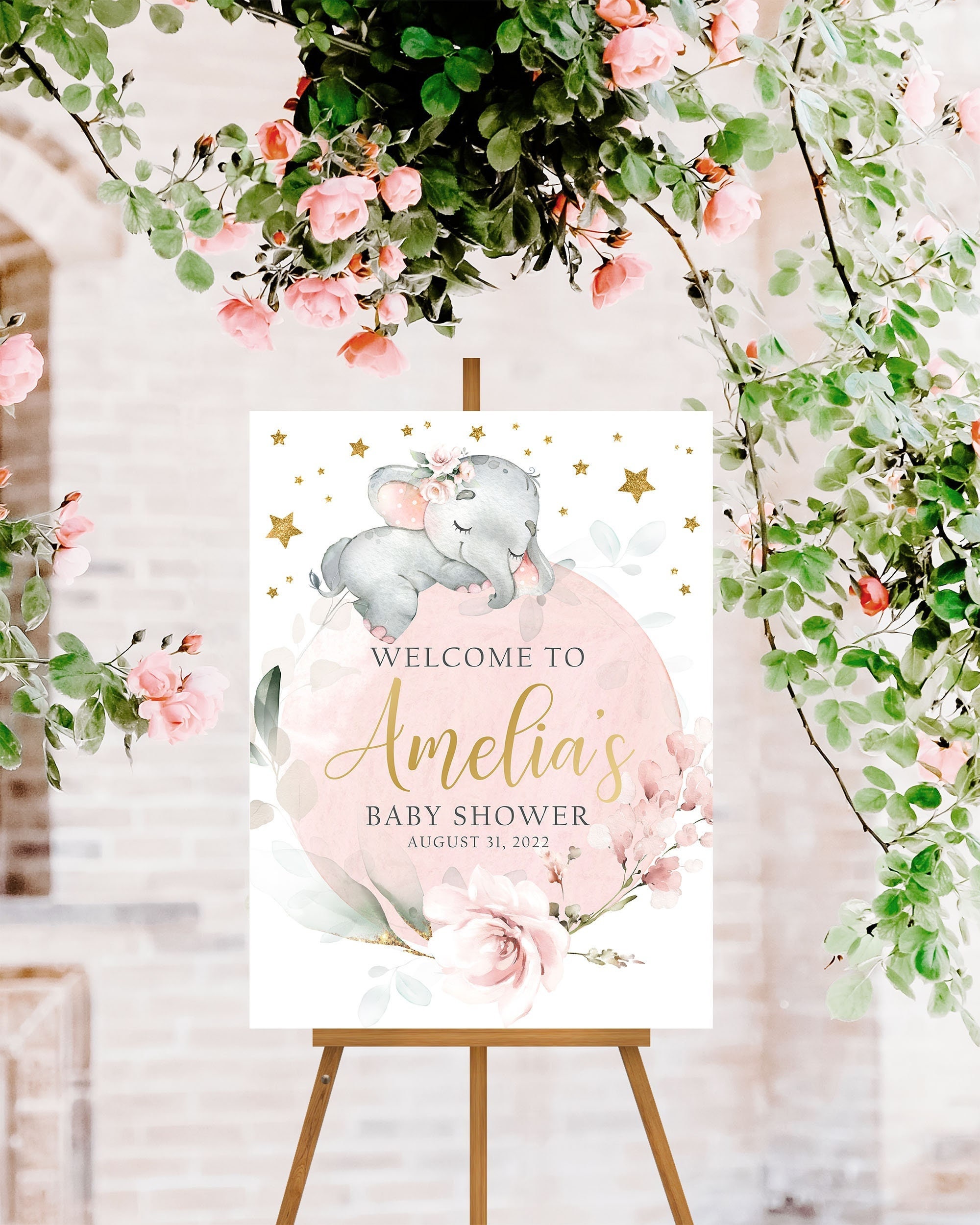 Personalized Baby Shower Welcome Sign Canvas – 16" X 20", Elephant & Balloons Design, Guestbook Alternative, Keepsake