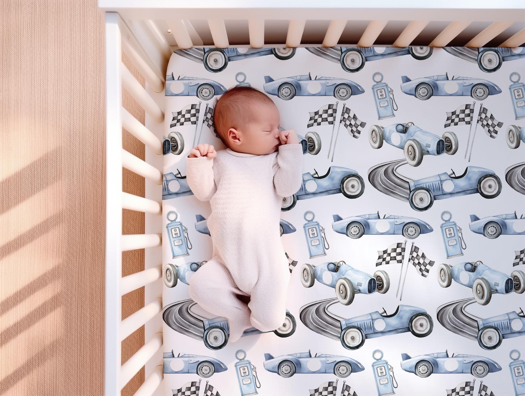 Baby Boy Nursery Bedding, Car Crib Bedding Set, Race Car Nursery Decor
