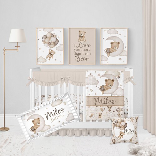 Teddy Bear Crib Bedding Set Neutral Crib Bedding Baby Boy Etsy