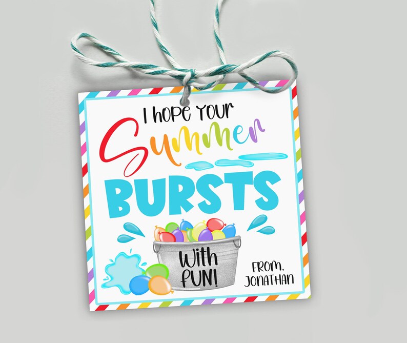 Water Balloon Gift Tag Last Day of School Tag Printable Etsy