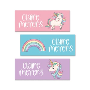 Unicorn Name Labels For School Supplies, Unicorn School Name Labels, School Supply Labels, Personalized Daycare Labels, Unicorn Name Sticker