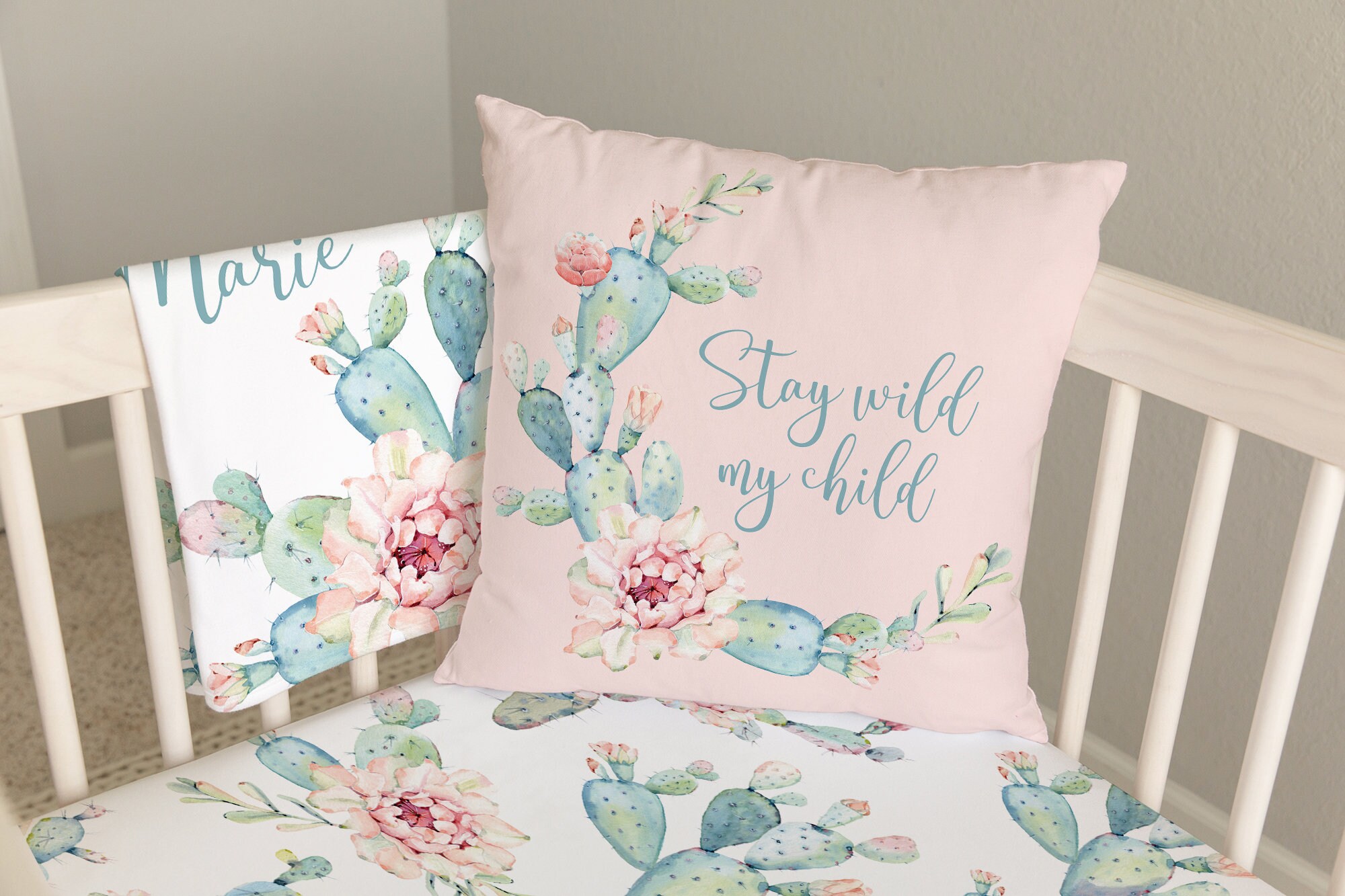 Cactus Crib Bedding Set Cactus Nursery Bedding Baby Girl Etsy UK